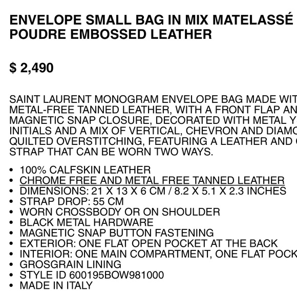 SAINT LAURENT MONOGRAM ENVELOPE BAG - Picture 3 of 4